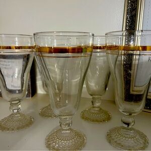 Vintage Anchor Bubble Footed Ice Tea glasses 5 available,Gold Trim, Circa 1950s